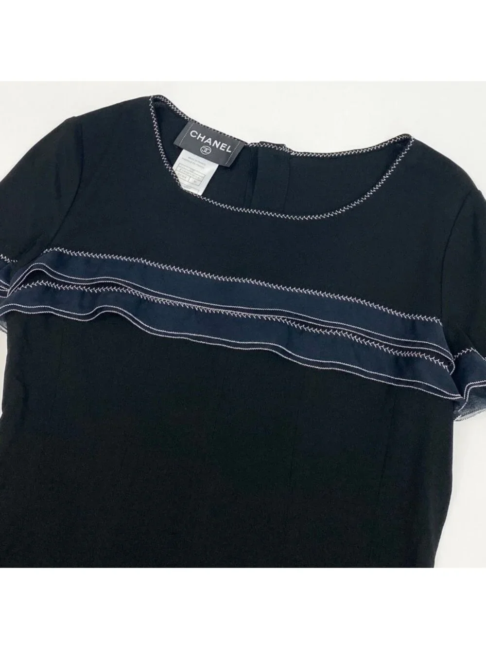 Chanel Short Sleeve Summer Knit Top CC Logo Button Black Rayon Sweater